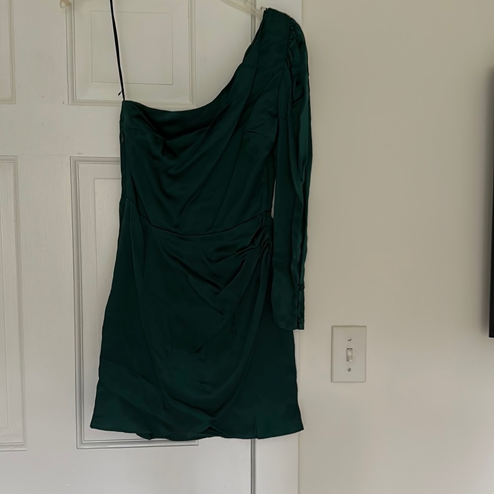 Emerald Green silk one shoulder Reformation dress